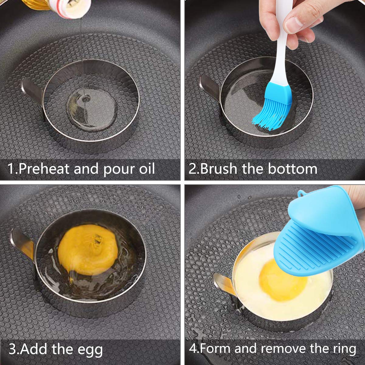4/6 Pack Stainless Steel Egg Rings - 3 Inch Non-Stick Egg Molds for Perfect Fried Eggs, Pancakes, Sandwiches & Burgers - Ideal Breakfast Cooking Tools for Griddle & Kitchen Use