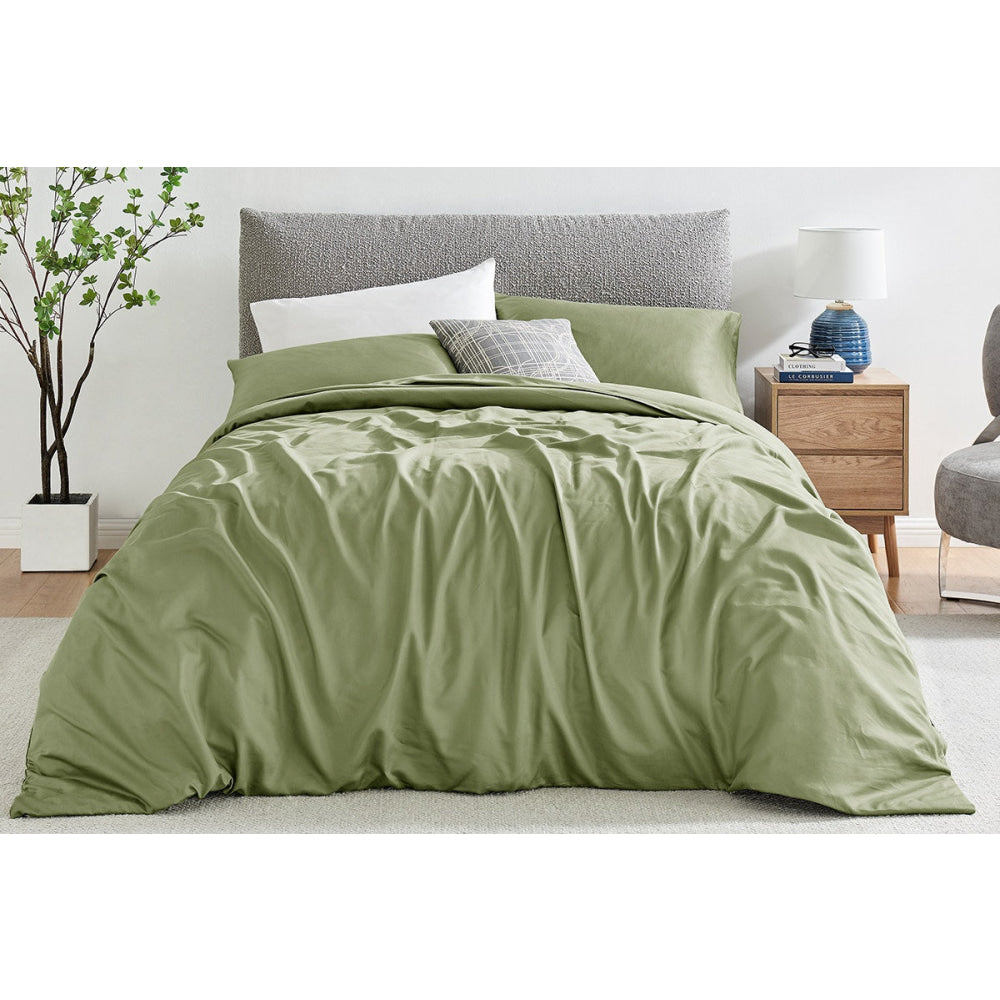 Luxury 1200 Thread Count Egyptian Cotton Quilt Cover Set - Oiled Green - King/Queen Size - Ultra Soft & Breathable Bedding for All Seasons - Perfect for Master Bedroom, Guest Room & Hotel Use