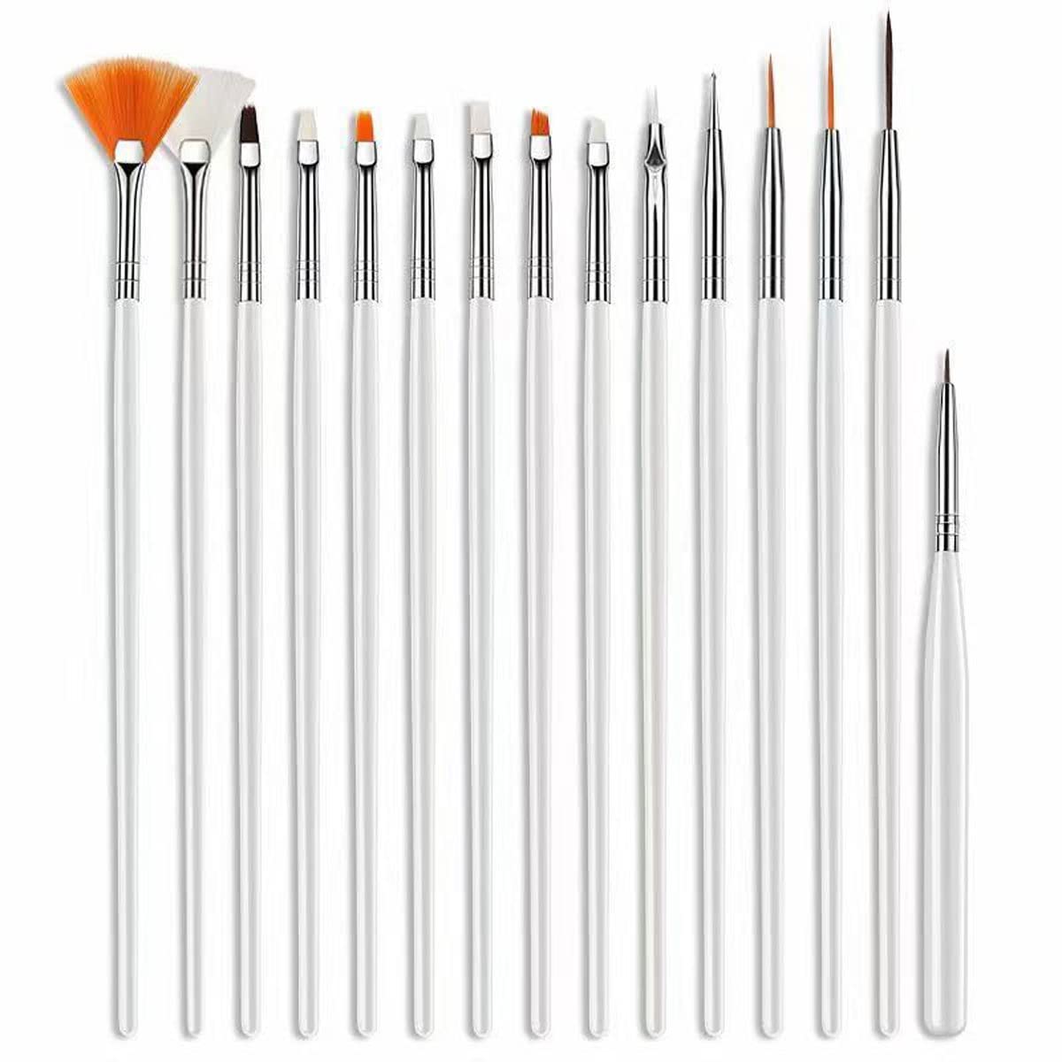 15-Piece Nail Art Brush Set with Point Drill Drawing Pens - Professional Nail Painting & Design Kit (White) - Perfect for Salon, Home Manicures & DIY Nail Art