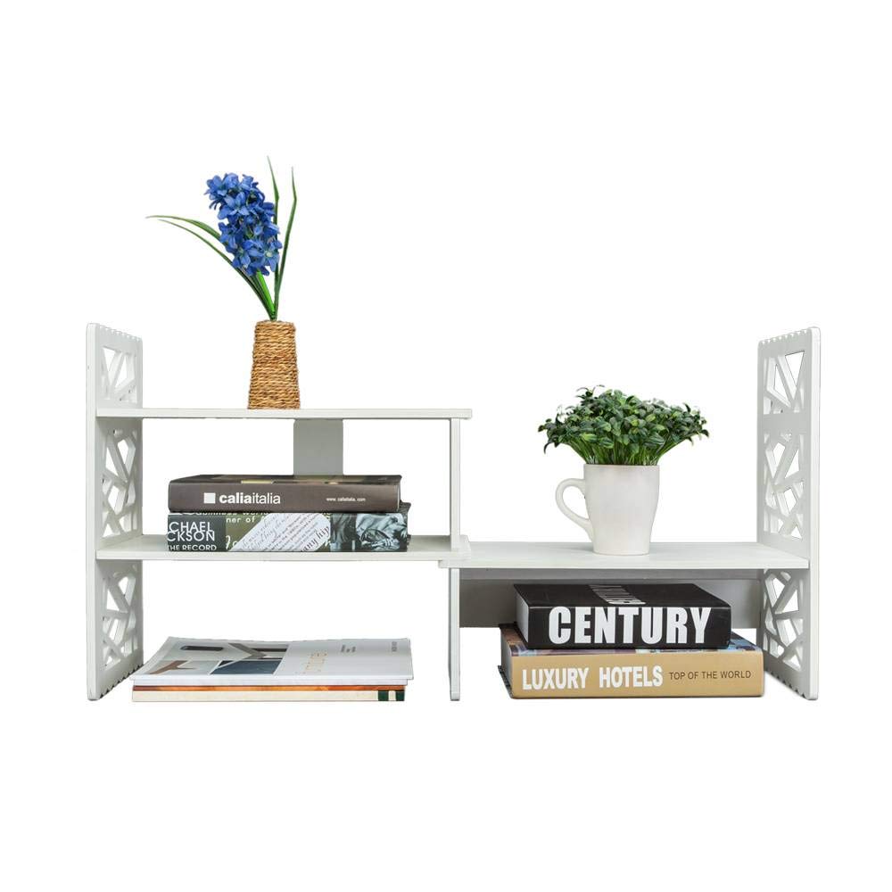 Expandable Openwork Storage Shelf - White Matte Finish Desktop Bookshelf Organizer for Home & Office Organization | Perfect for Books, Decor, Office Supplies & Small Items