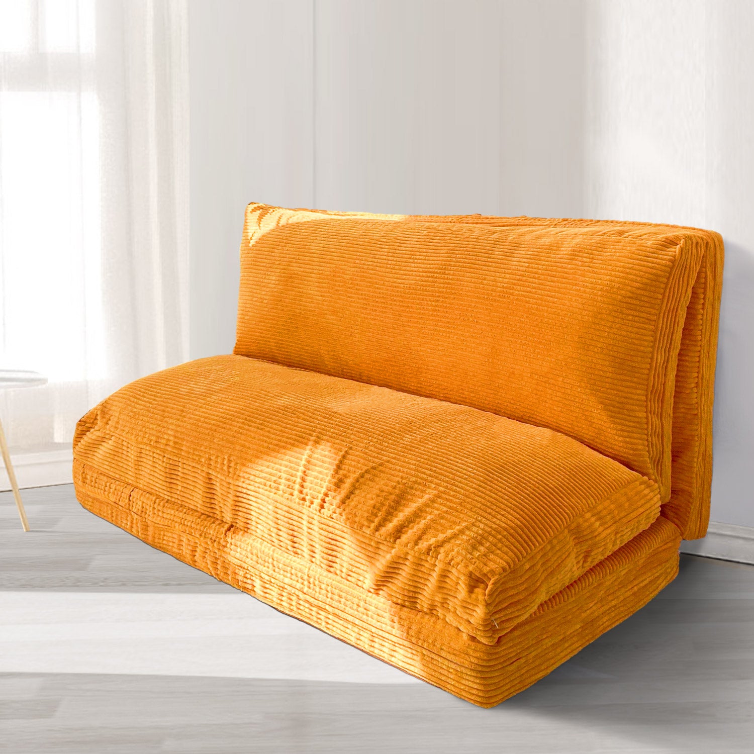 MAXYOYO Bean Bag Sofa Bed - Foldable Corduroy Floor Sofa with Washable Cover in Orange | Perfect for Living Room, Bedroom, Dorm & Game Room Relaxation