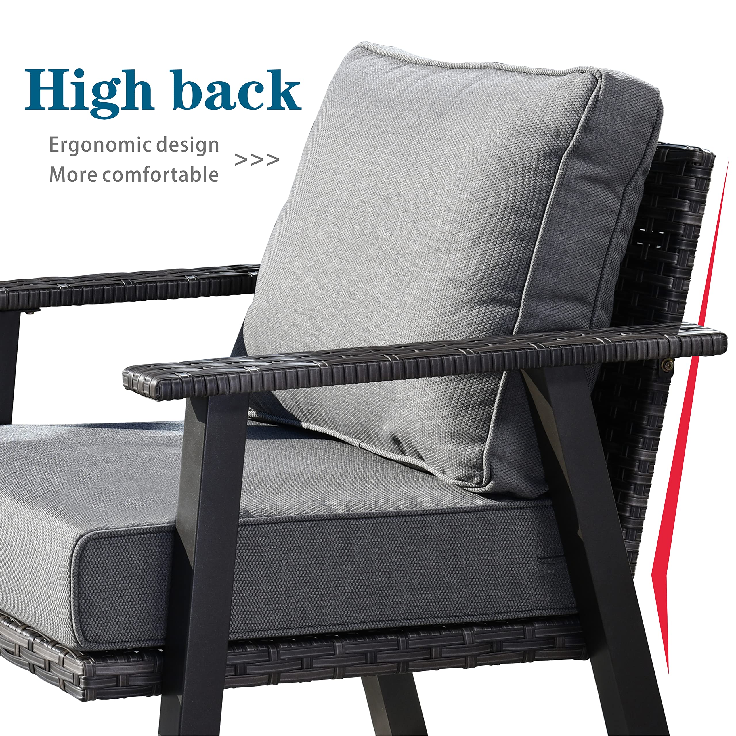 Ovios Patio Chairs Set of 2 - All-Weather Wicker Rattan Outdoor Chairs with Comfortable Cushions, High Back Single Sofa for Porch, Garden, Backyard & Deck - Dark Grey - Perfect for Relaxing, Lounging & Entertaining Guests Outdoors
