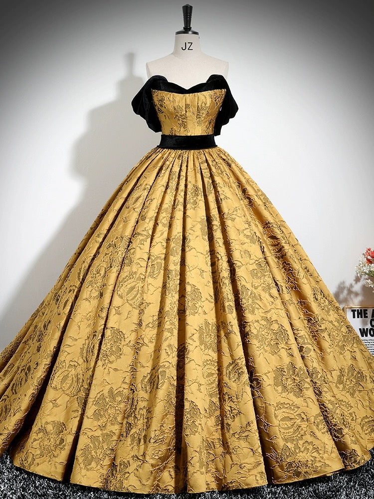 Elegant A-Line Off Shoulder Satin Gold Long Prom Dress - Formal Evening Gown for Homecoming, Ball, Wedding & Special Occasions