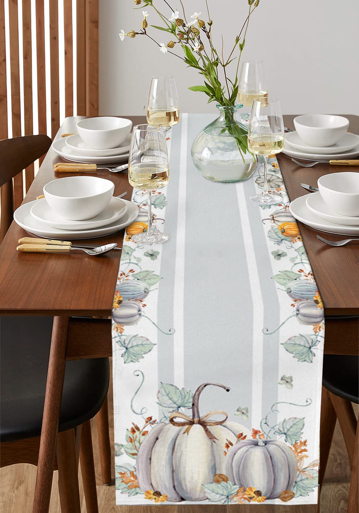 Thanksgiving Table Runner - 13x108 Inch Farmhouse Autumn Decor with Pumpkin & Maple Leaves - Rectangle Dining Table Scarf for Kitchen, Wedding, Party, Holiday & Outdoor Use - Perfect for Fall Gatherings and Seasonal Home Decor