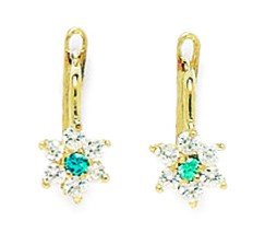 14K Yellow Gold December Birthstone Blue CZ Flower Leverback Earrings - 1.5mm, 13x6mm - Elegant Jewelry Gift for Women, Mom, Wife - Perfect for Birthday, Anniversary, Christmas & Special Occasions