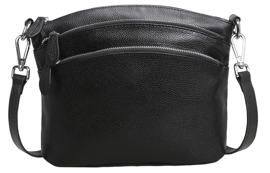 HESHE Women's Leather Crossbody Bag with Multiple Pockets - Small Functional Shoulder Purse Satchel Handbag for Everyday Use, Travel & Shopping