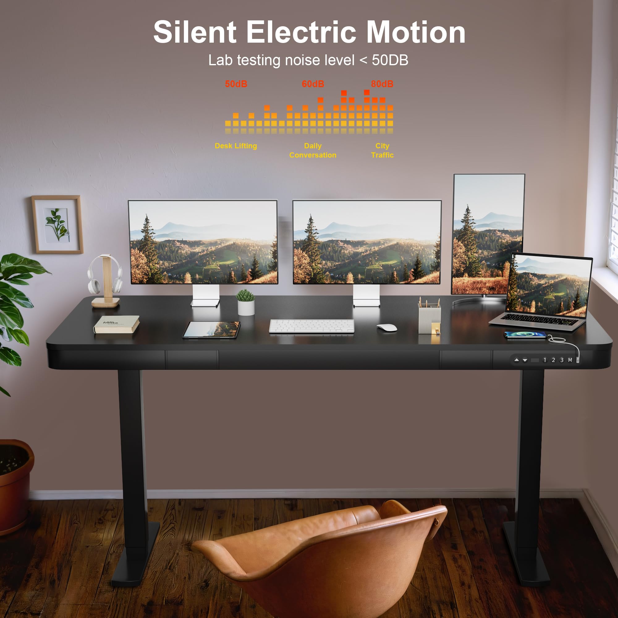 Furmax 55 x 24 Inch Electric Standing Desk with Drawer - Adjustable Height Home Office Computer Desk with USB Ports, Black - Perfect for Remote Work & Ergonomic Workspace Setup