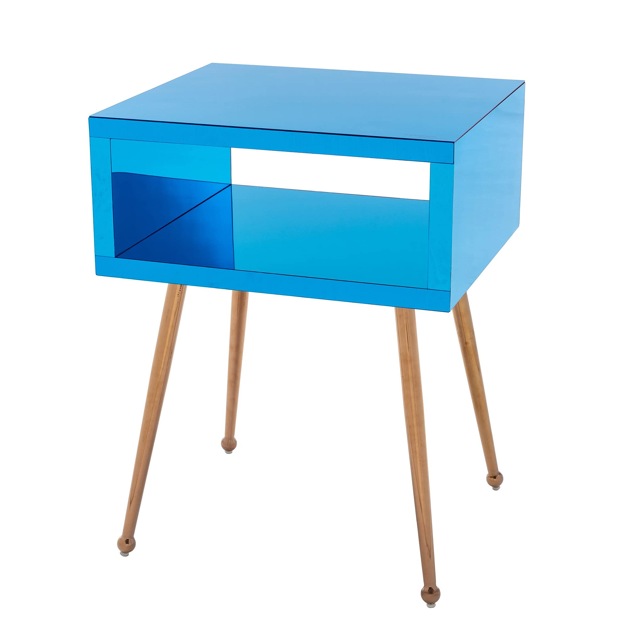 Beyamis Mirror End Table - Light Blue Nightstand & Side Table with Mirror for Bedroom, Living Room, or Entryway Decor