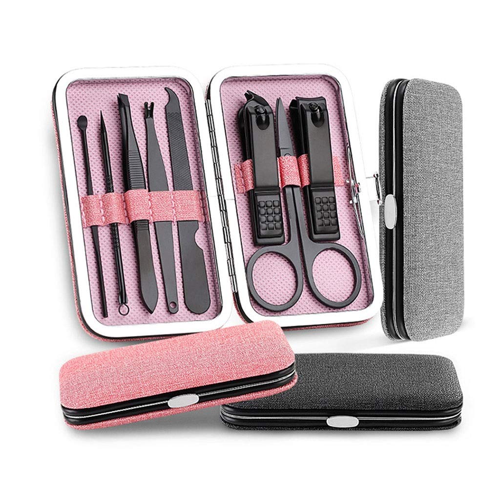 Premium Stainless Steel Nail Clipper Set - 8-Piece Manicure & Pedicure Kit with Sharp Toenail & Fingernail Clippers, Pink Rectangular Nail Art Tools for Home Salon & Travel Grooming Essentials (Color A)