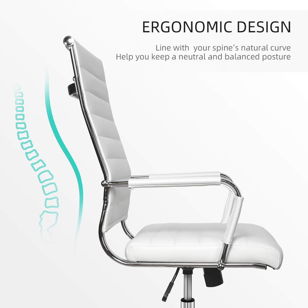 Okeysen Ergonomic Office Desk Chair - Modern PU Leather High Back Executive Swivel Rolling Chair with Ribbed Design for Home Office & Conference Room | Comfortable Workstation Seating for Long Hours