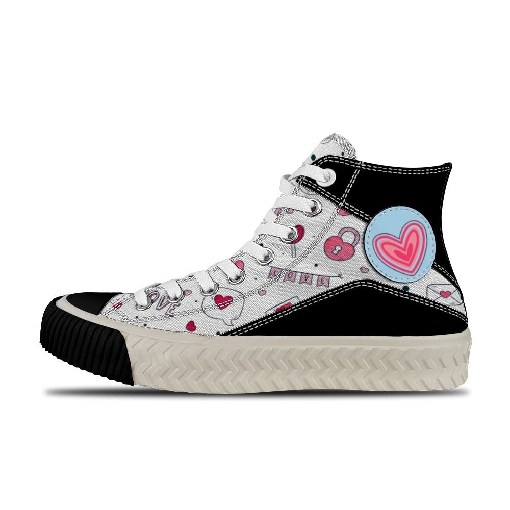 Custom Heart Love Design Retro High Top Sneakers for Women & Men - Non-Slip Tire Bottom Lace Up Fashion Shoes - Perfect Gift for Couples, Boyfriend, Girlfriend, Valentine's Day & Anniversary