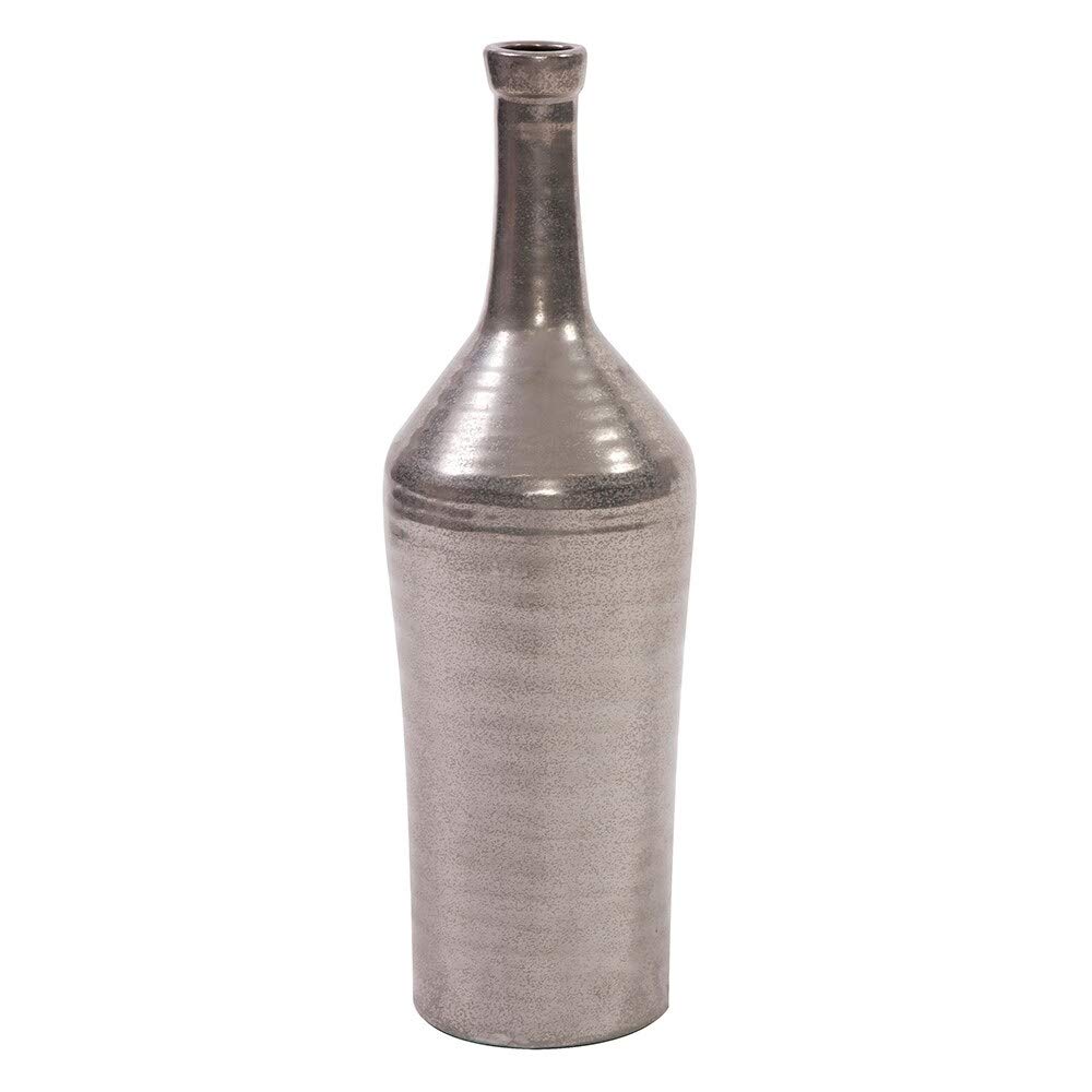 Antiqued Silver Bottle Vase - Large Ceramic Decorative Vase for Home, Wedding & Floral Arrangements