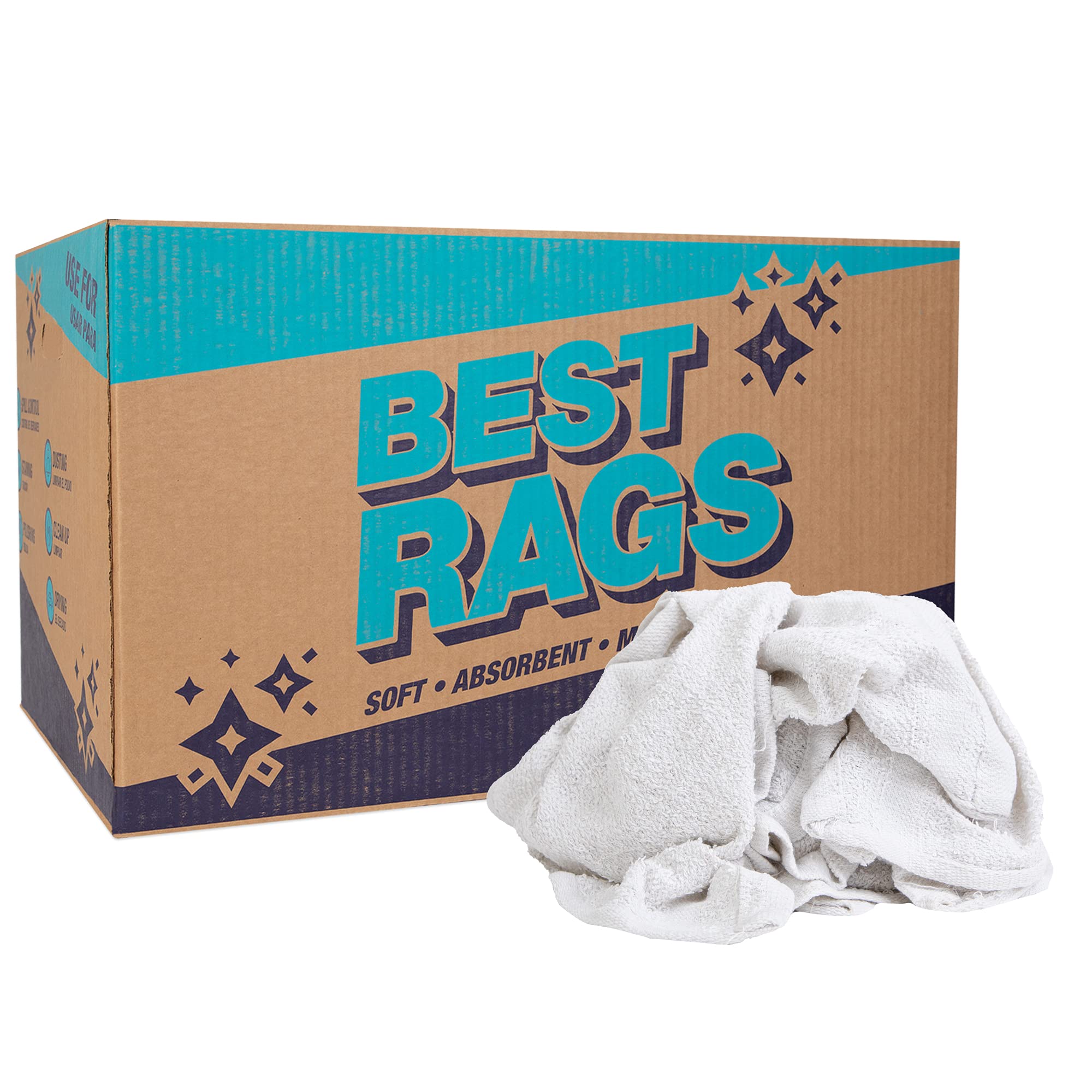 Arkwright W68 White Terry Washcloths - 25 lb Bulk Box (14x14 to 20x20 Inches) | Reusable Cleaning Rags for Home, Kitchen, Garage, Automotive & Bars | Multi-Purpose Towels for Dusting, Wiping & Polishing Surfaces