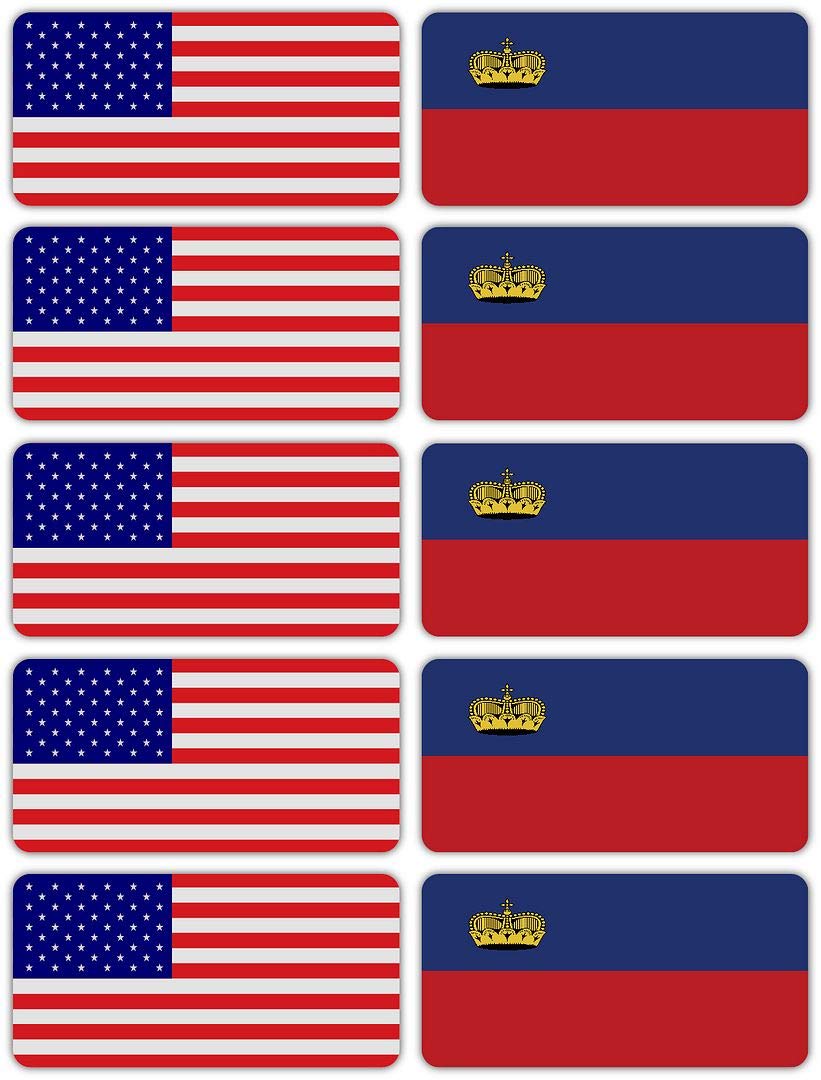 3M Reflective Liechtenstein and US Flag Stickers (10-Pack) - High Visibility Safety Decals for Helmets, Bikes, Toolboxes & Laptops - Perfect for Night Safety, Work Zones, and Outdoor Adventures
