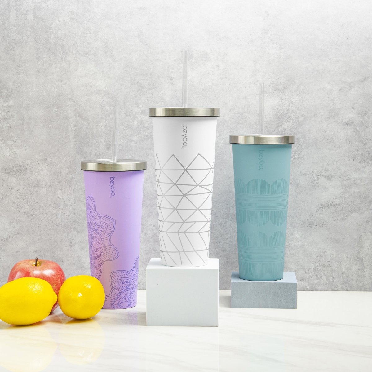 24oz Double Wall Vacuum Insulated Stainless Steel Tumbler with Straw Lid - Scribe Light Blue | Leakproof Travel Mug for Coffee, Tea & Cold Drinks | Gym, Office & Outdoor Use
