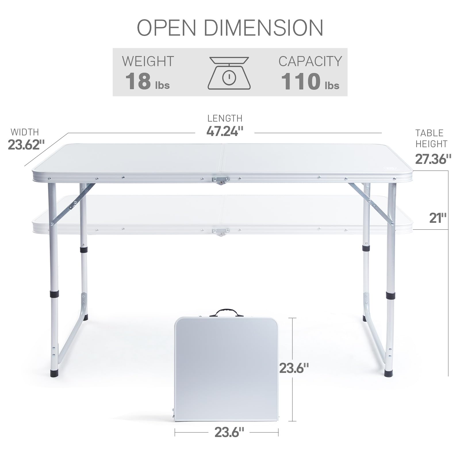 EVER ADVANCED 4ft x 2ft Folding Camping Table with Storage - Adjustable Aluminum Composite Desktop - Portable Outdoor Kitchen Table for Tailgating, Backyard, BBQ, Picnic & Camping - Perfect for Parties, RV Trips & Beach Outings