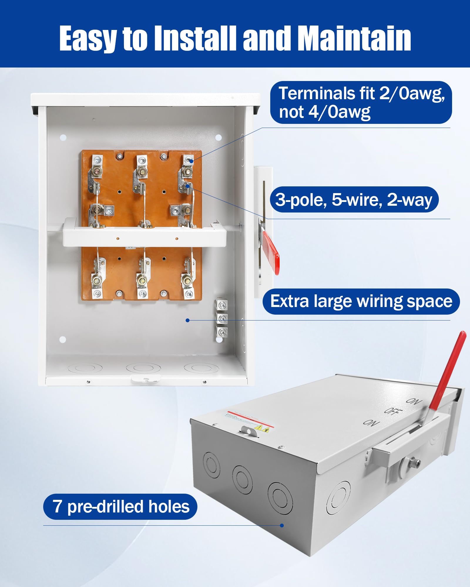 200A Generator Transfer Switch - 3P Heavy Duty Double-Throw Safety Switch with Multiple Insulation Protection | 120/240V Non-Fusible Disconnect Switch | NEMA-3R Rated | Ideal for Home Backup Power & Emergency Power Transfer