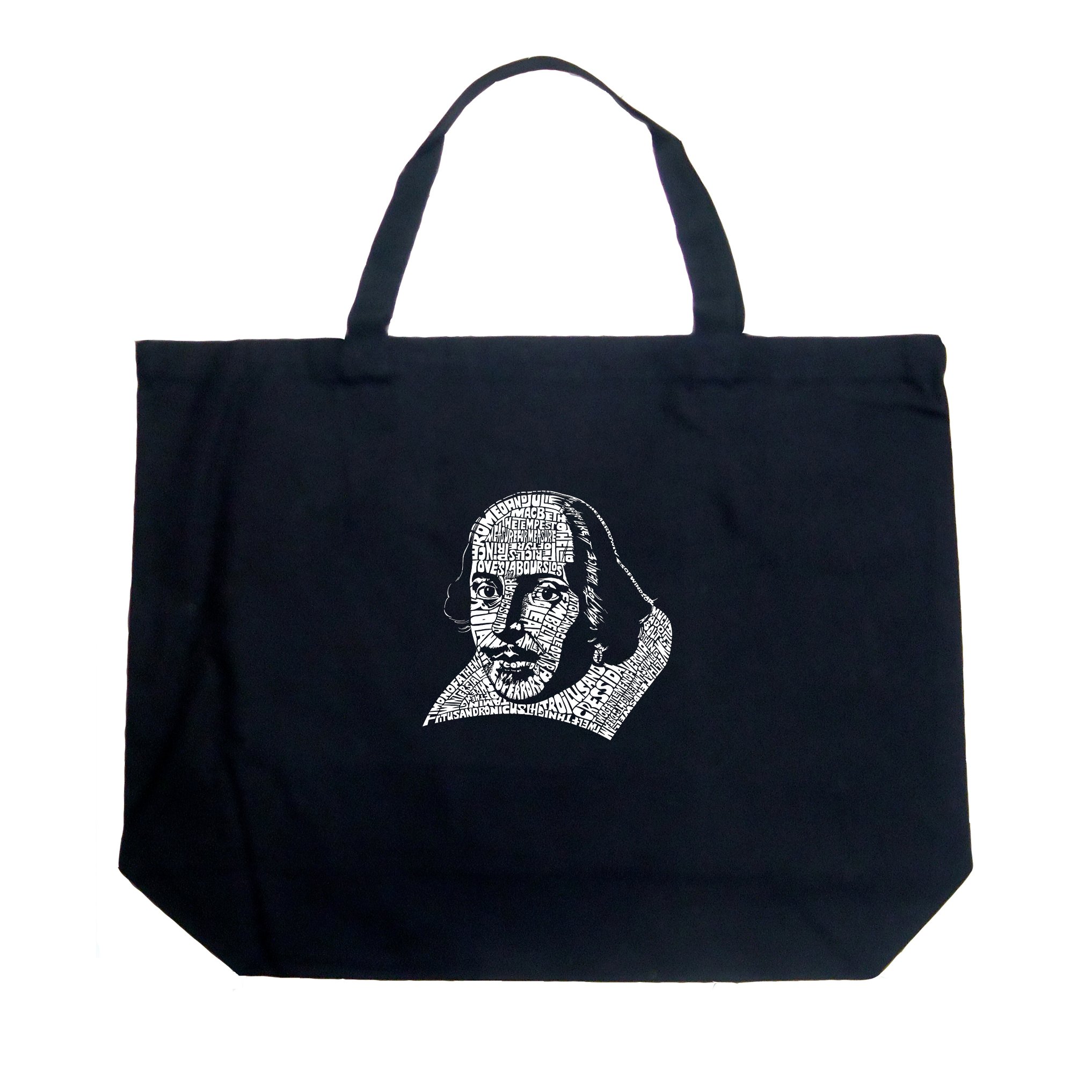 LA POP ART Large Word Art Tote Bag - William Shakespeare's Complete Comedies & Tragedies Printed Canvas Shopper - Perfect for Book Lovers, Theater Fans & Literary Gifts
