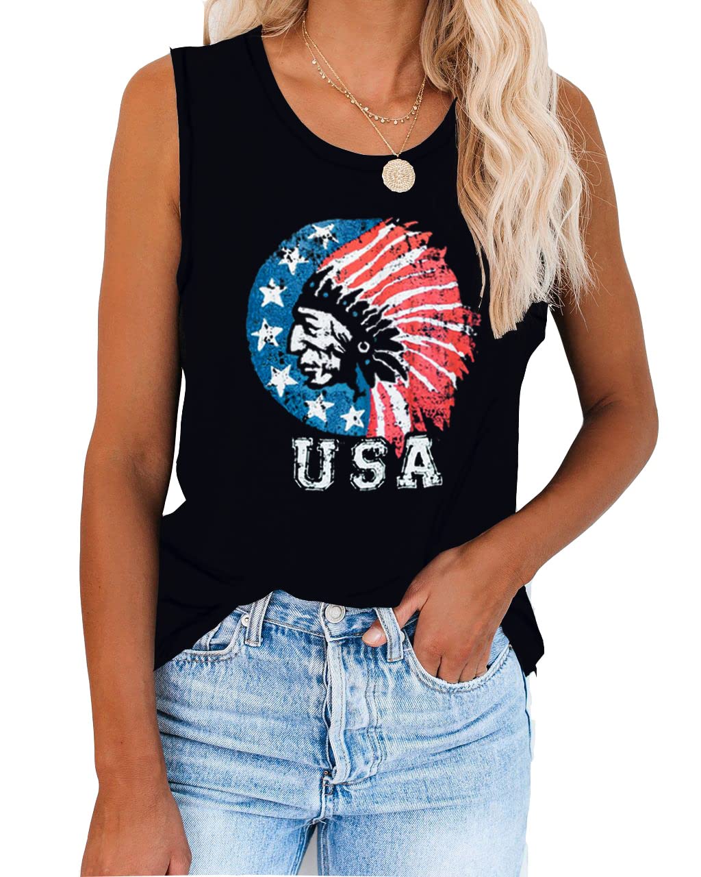 Deerose Women's 4th of July Tank Top - Sleeveless American Flag Patriotic Shirt for Summer BBQ, Beach & Independence Day Celebrations