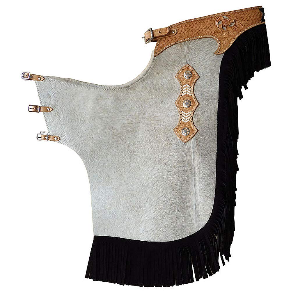 HILASON Pro Rodeo Bull Riding Leather Chinks for Adults - Handmade Black Western Chaps with Hand Tooled Design | Perfect for Rodeo, Ranch Work & Western Riding Events