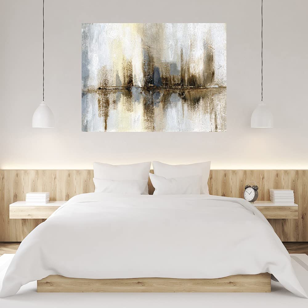 Harbor Lights Fine Art Canvas Wall Decor - 32x24 Inches - Ready to Hang Painting for Living Room, Bedroom, Office - Coastal Landscape Artwork by Artist Nan - Perfect for Home, Kitchen, Bathroom & Dining Room Decor