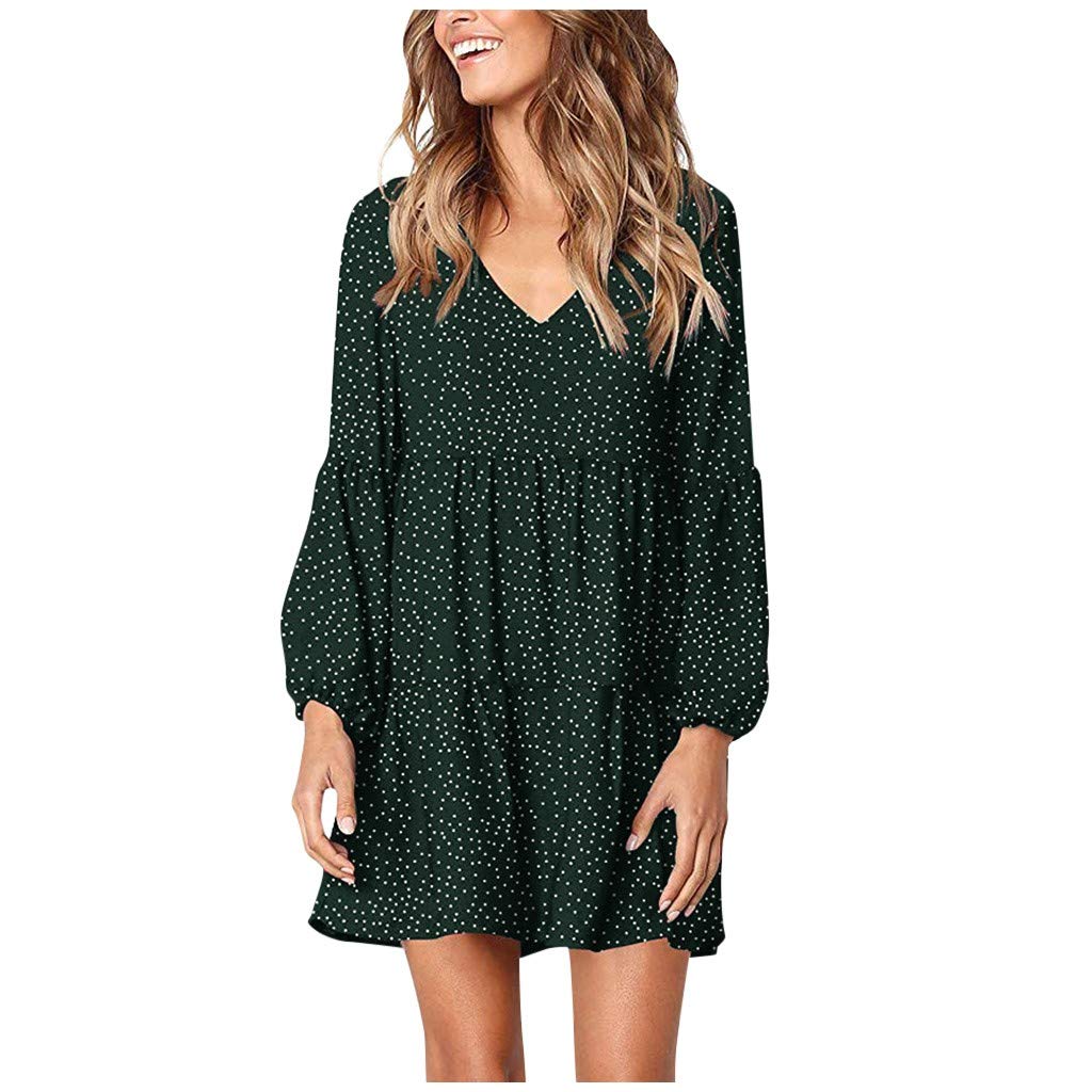 Anjikang Women's Flowy V-Neck Tunic Dress - Cute Wedding Guest Dress for Fall 2022, Plus Size Casual Short Dress to Hide Belly | Perfect for Bridal Showers, Cocktail Parties & Date Nights