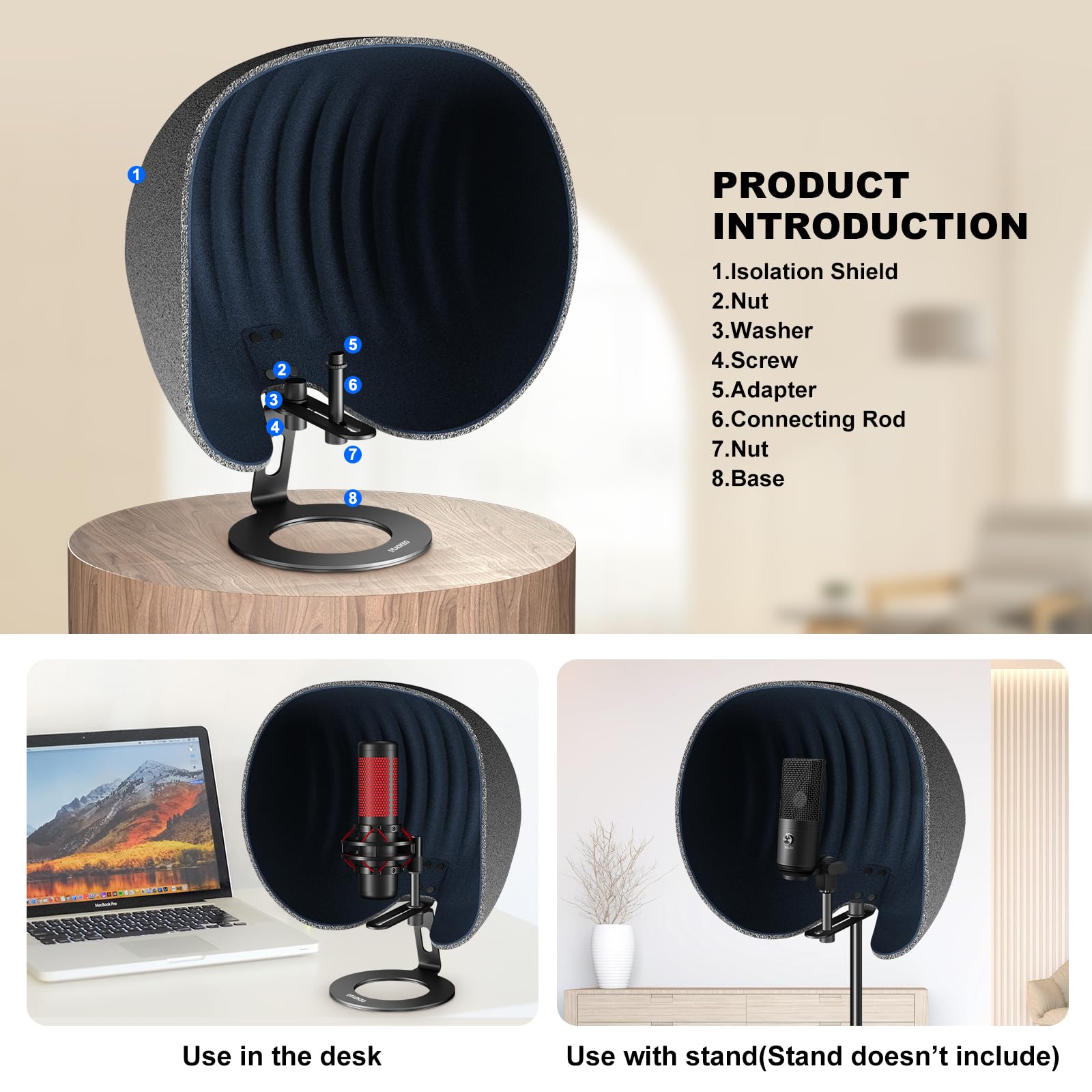 Professional Microphone Isolation Shield - Aokeo 2024 Studio-Grade Acoustic Foam Panel for Blue Yeti, Snowball iCE, HyperX QuadCast & SoloCast | 360° Noise Reduction for Podcasting, Voiceovers & Music Recording | Home Studio & Professional Recording Setup