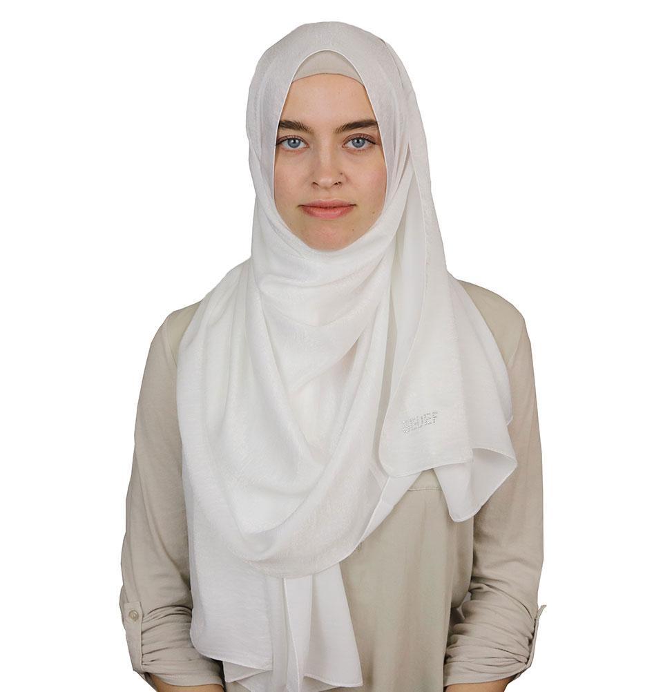 Elegant White Bamboo Satin Hijab Shawl - Soft & Breathable Muslim Headscarf for Women - Perfect for Prayer, Daily Wear & Special Occasions