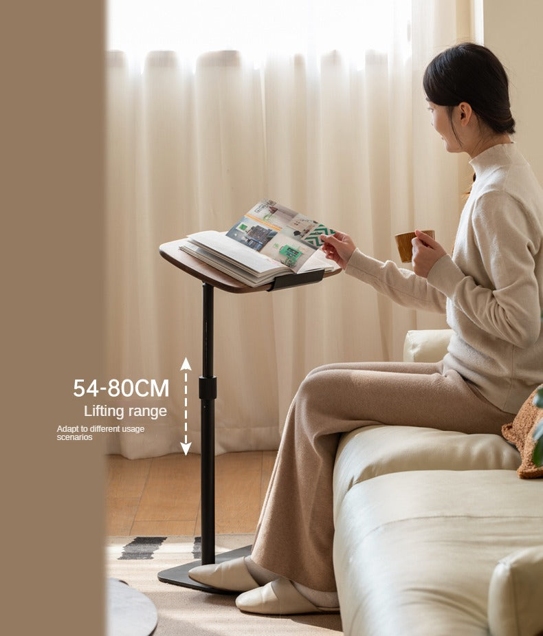 Premium Black Walnut Solid Wood Liftable Rotating Side Table - Adjustable Height End Table for Living Room, Bedroom & Office Use
