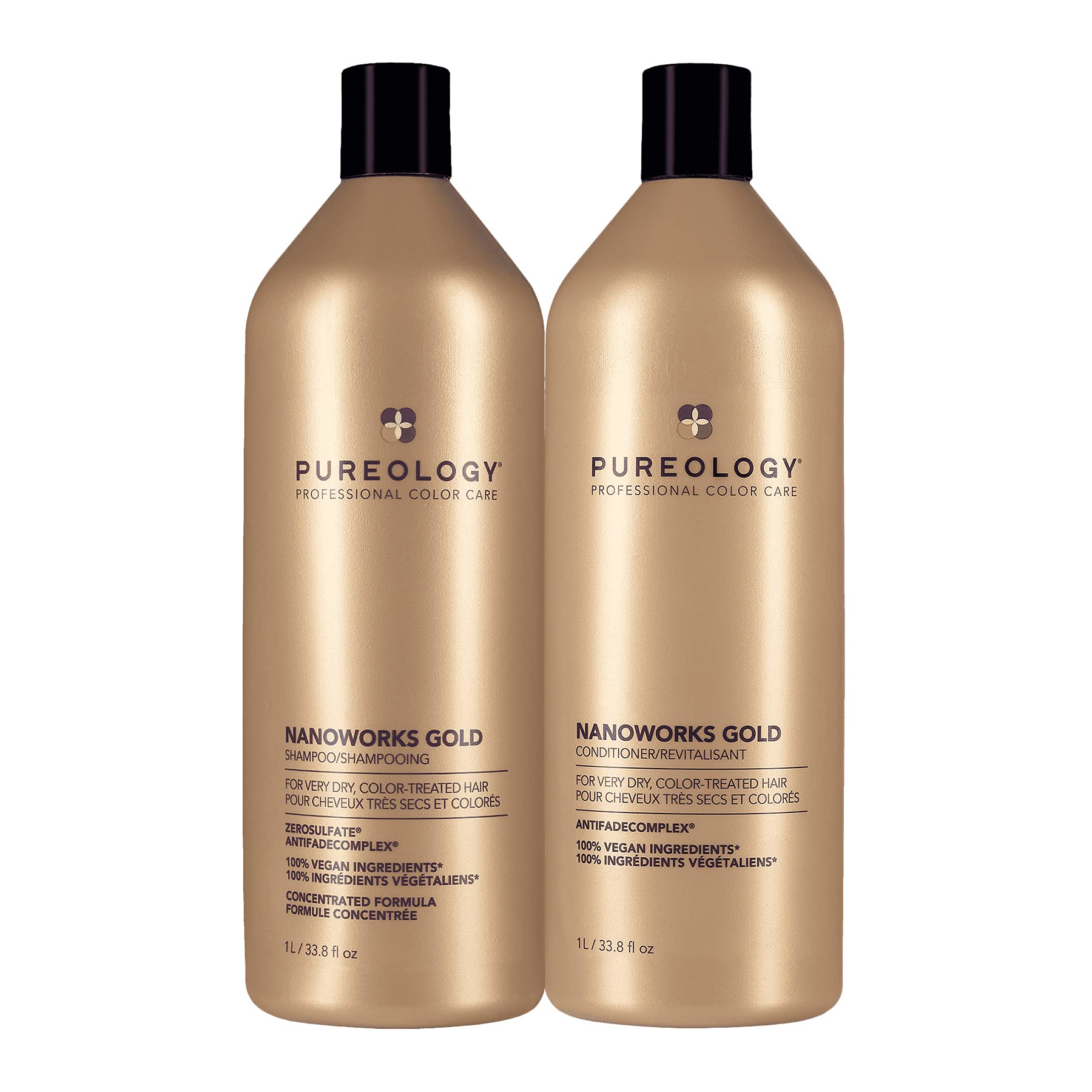 Pureology Nanoworks Gold Shampoo & Conditioner Set - Sulfate-Free Vegan Hair Care for Dry, Color-Treated Hair | Salon-Quality Hydration for Damaged & Chemically Processed Hair | Perfect for Daily Use & Post-Color Treatment Care