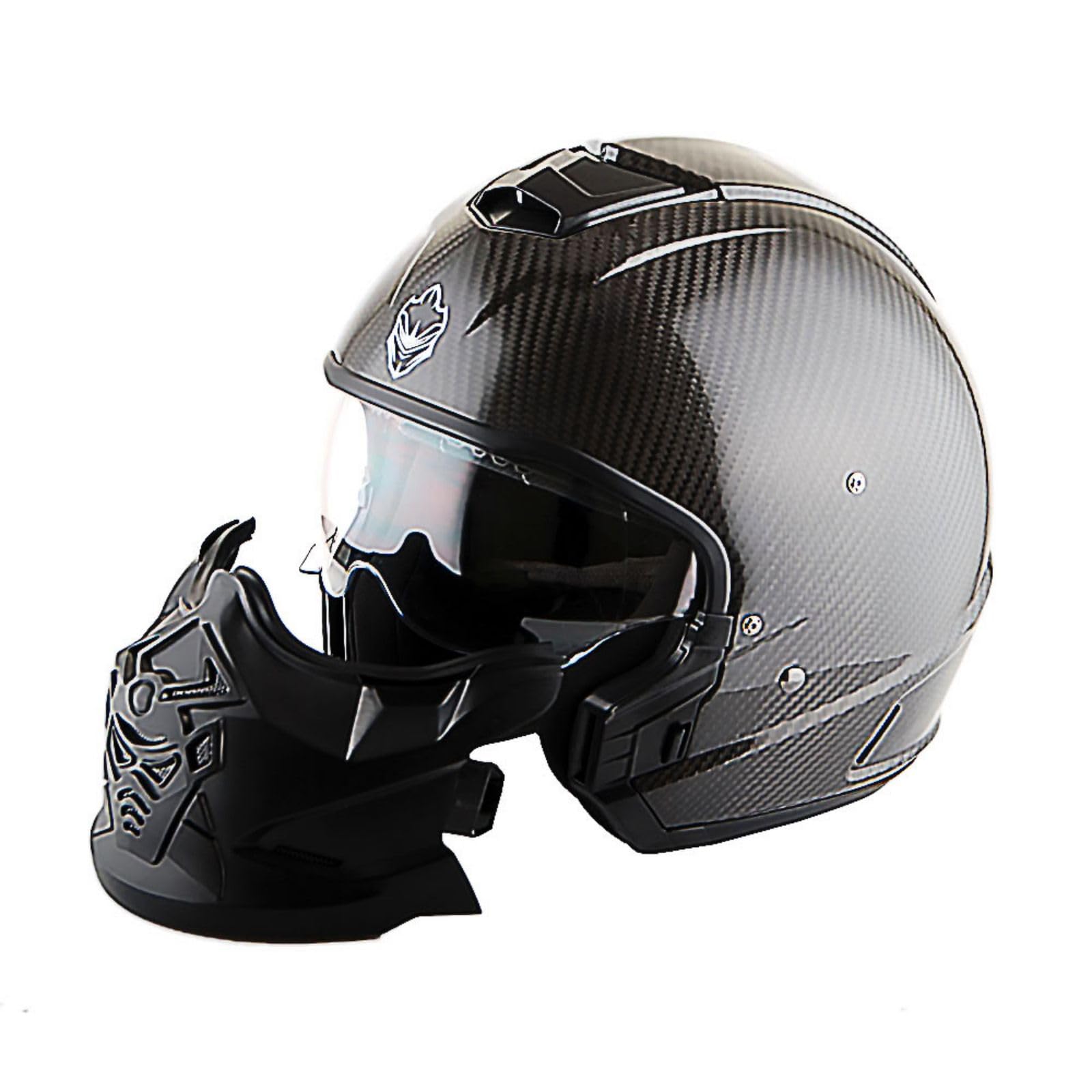 Martian Genuine Carbon Fiber Motorcycle Helmet HB-B2 - DOT Approved Full Face & Open Face Glossy Black - Lightweight & Durable for Street Riding, Racing & Commuting