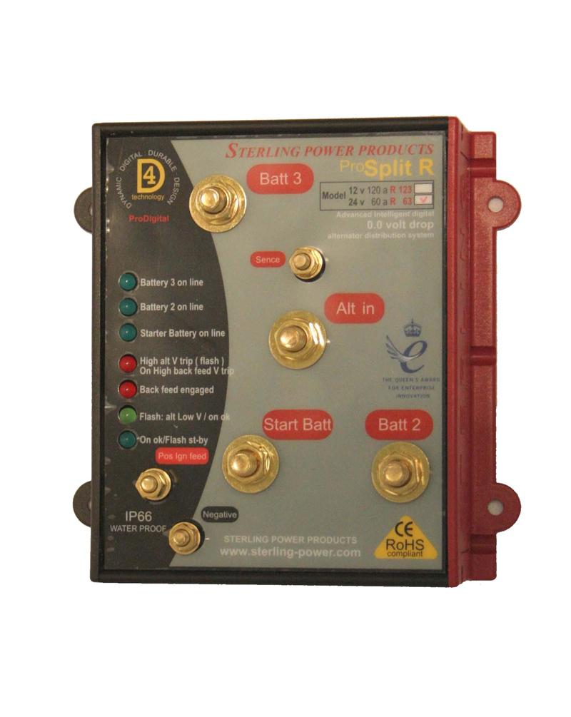 Sterling Power ProSplit R Zero Volt Drop Marine Battery Isolator - 24V 60A 3 Output for Boats, RVs & Off-Grid Solar Systems - High Efficiency Battery Management Solution