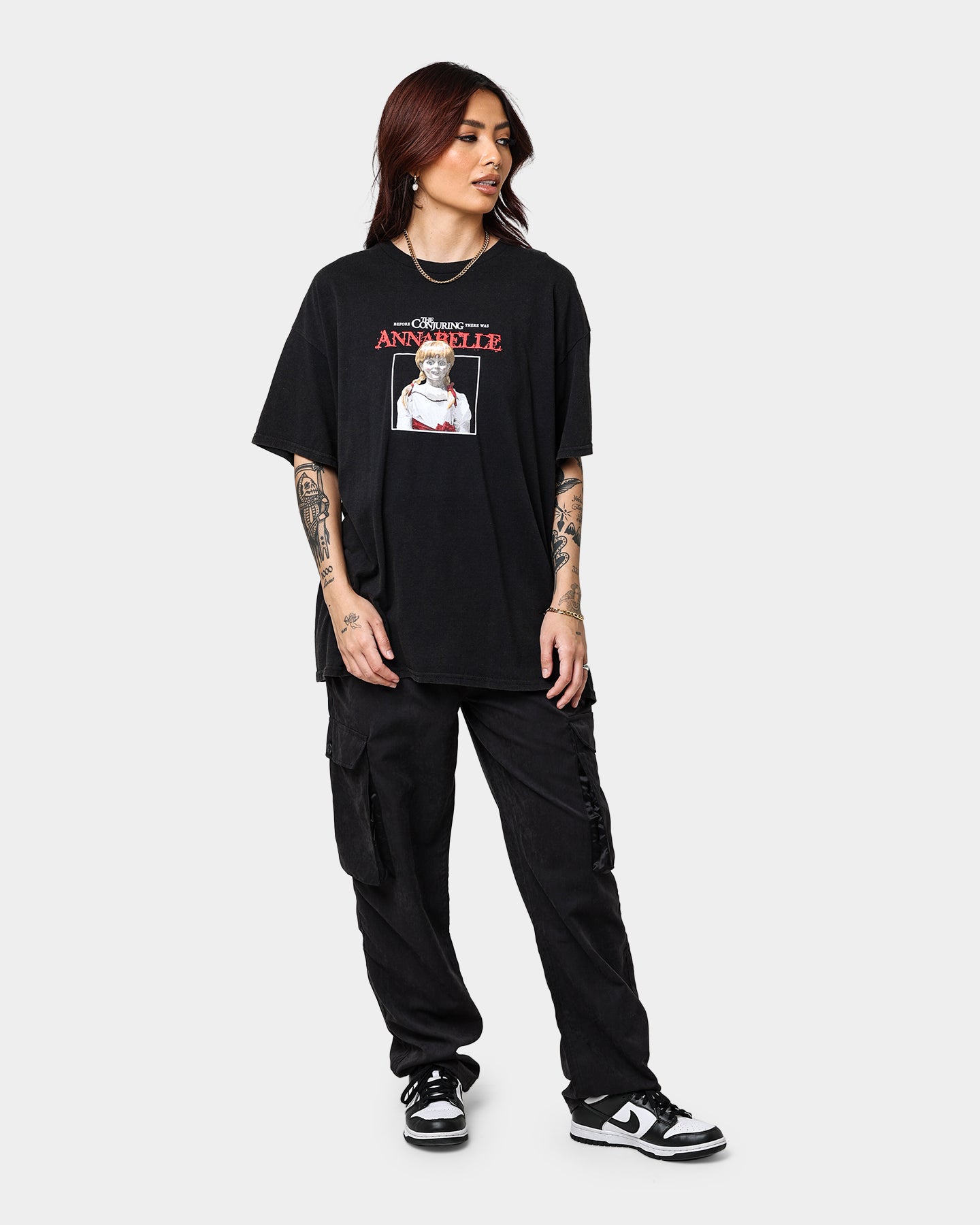 Vintage Annabelle Graphic T-Shirt - Black Washed Cotton Tee for Women | Retro Style Casual Wear for Everyday Outfits & Street Fashion