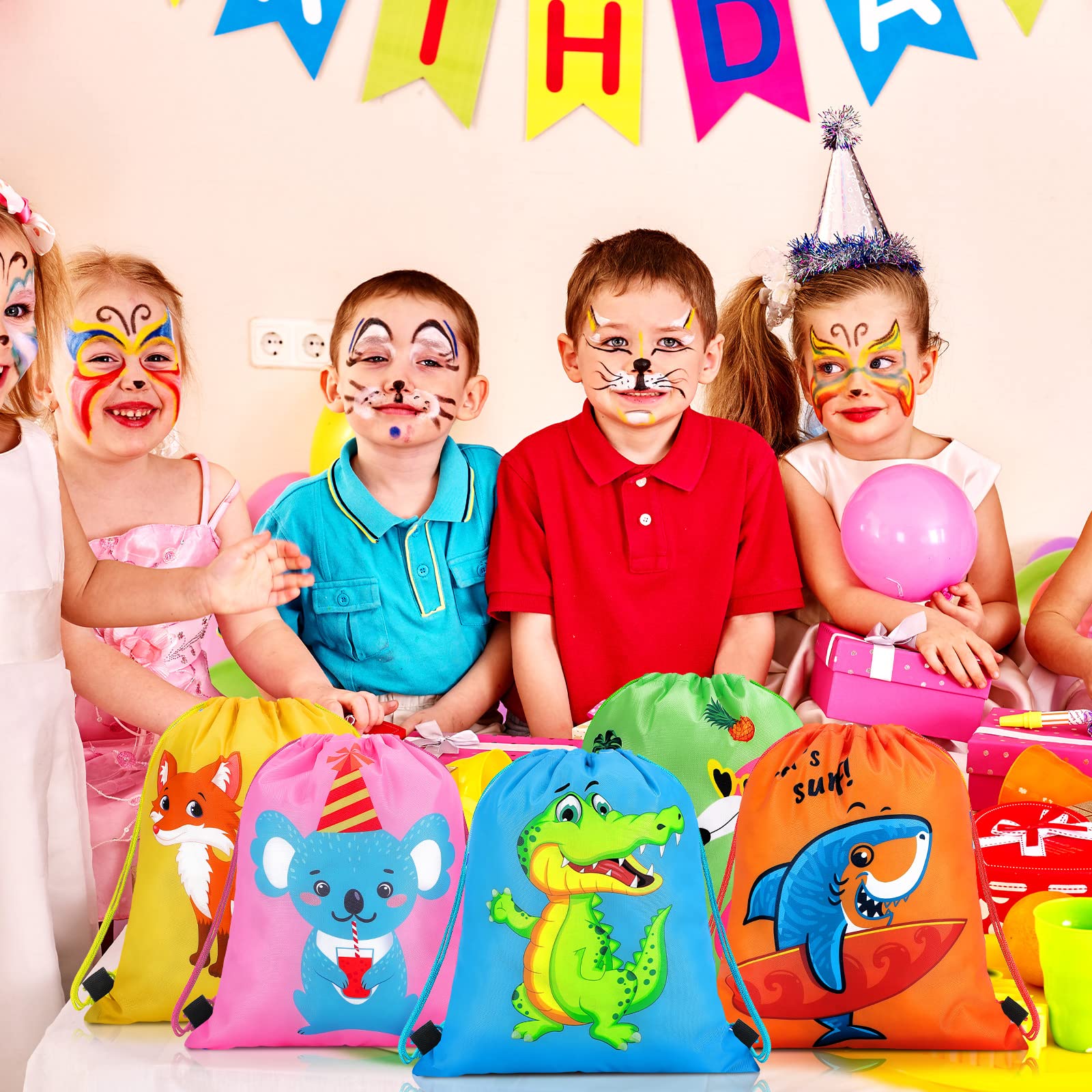 Shappy 24 Pack Drawstring Party Favor Bags - Cute Cartoon Animal Design for Birthday Party Favors, Kids Goodie Bags, Halloween Treats & Classroom Rewards - Perfect for Boys & Girls Gift Supplies
