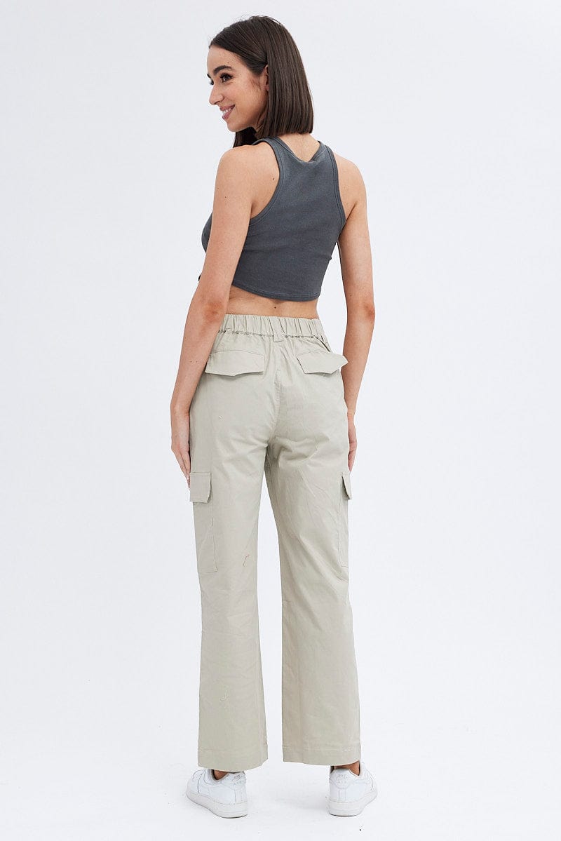 Beige Cargo Pants for Women - Mid Rise Carpenter Work Pants with Multiple Pockets | Comfortable & Stylish for Work, Hiking & Outdoor Activities