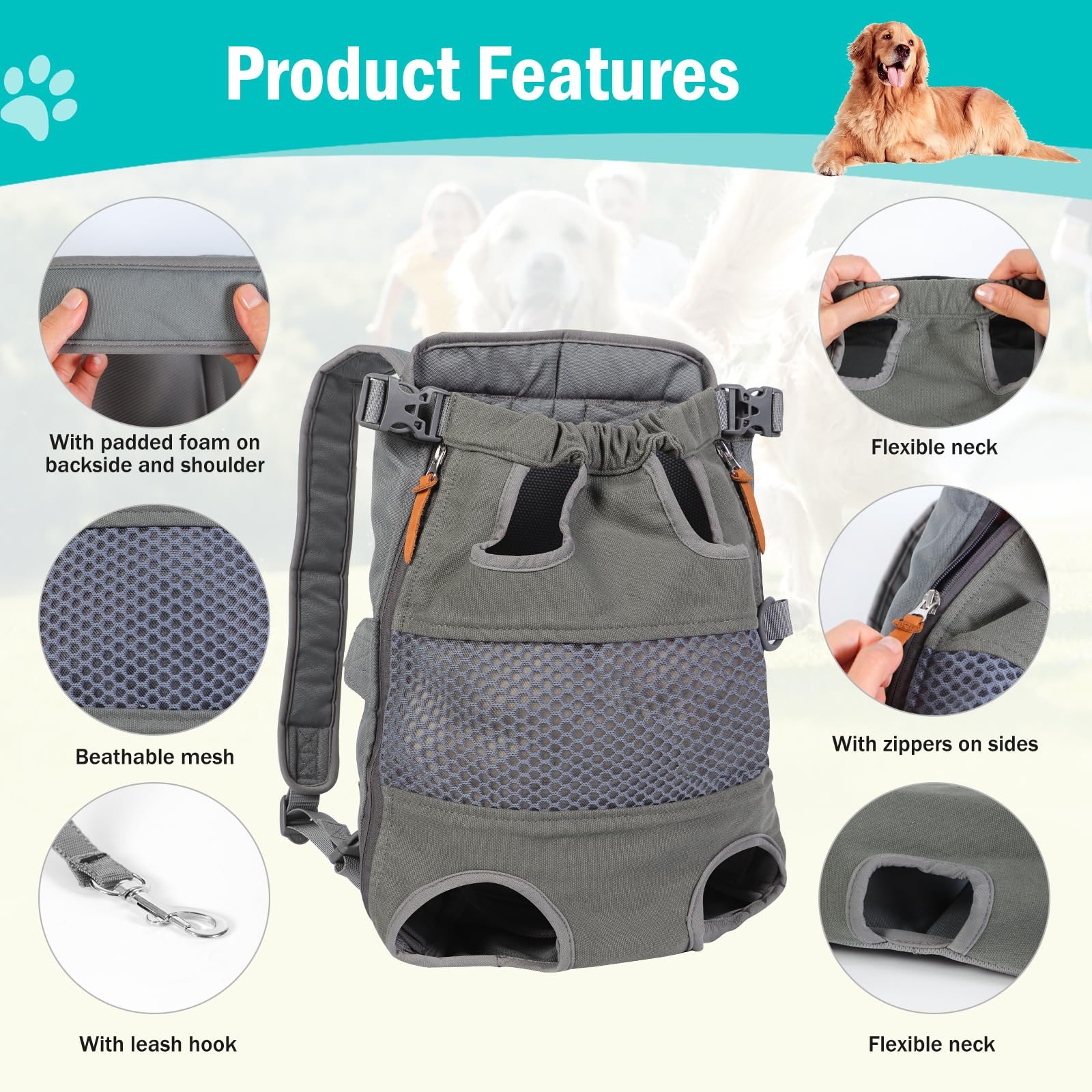 Airline Approved Dog Carrier Backpack - Hands-Free Pet Travel Bag for Small, Medium & Large Dogs with Legs Out Front Design | Breathable Canvas Mesh | Perfect for Hiking, Travel & Outdoor Adventures
