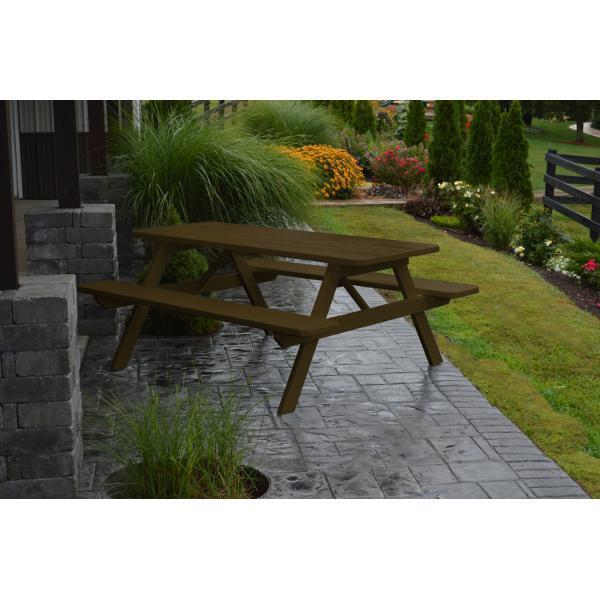 Unfinished A & L Furniture Yellow Pine Picnic Table with Attached Benches - Perfect for Outdoor Dining, Backyard Gatherings & Camping Trips