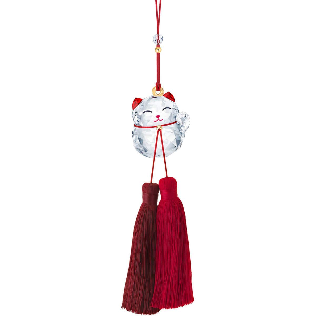 Swarovski Lucky Cat Crystal Ornament - Clear Crystal Figurine for Home Decor, Office Desk, Gift Giving & Feng Shui Blessings