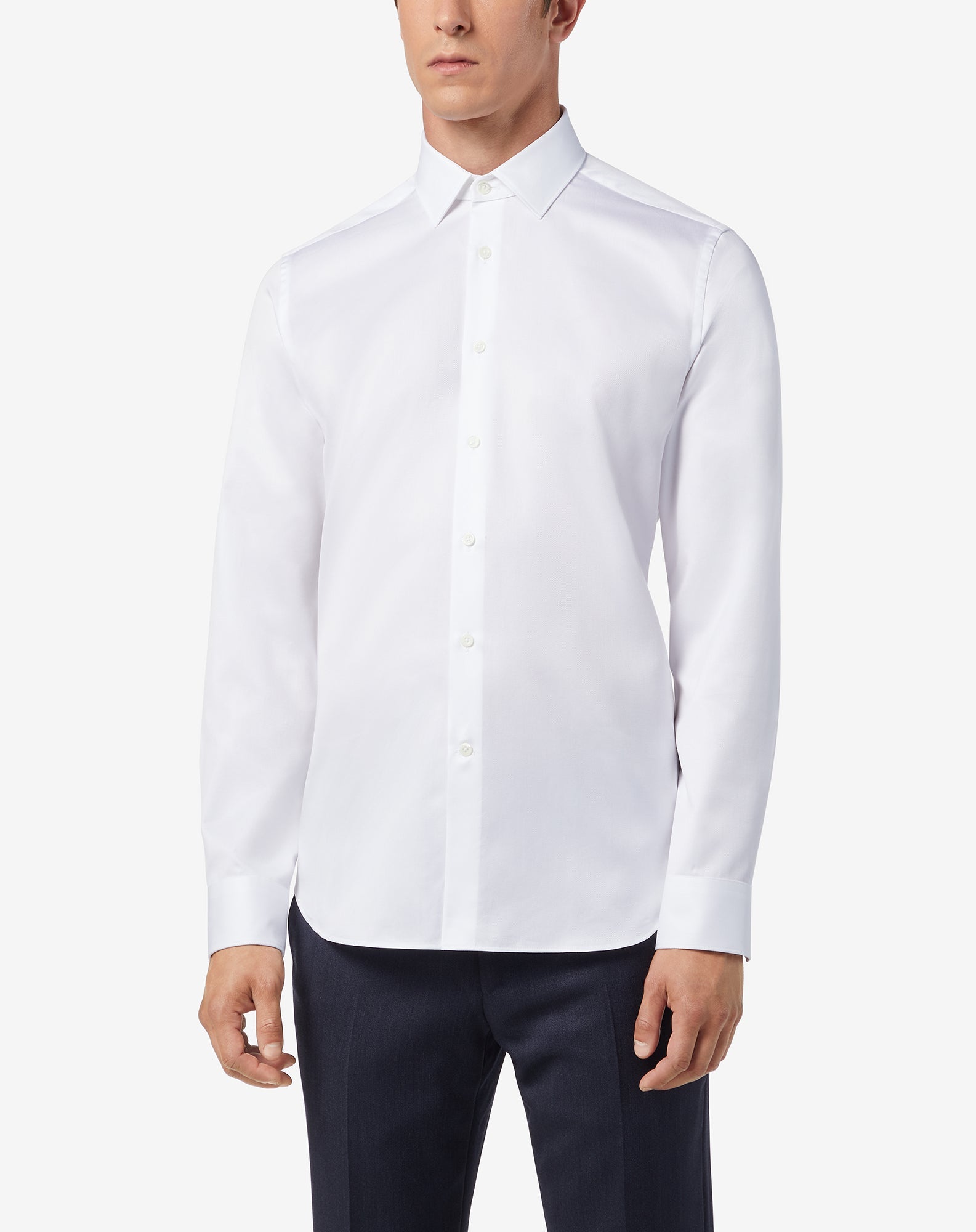 Corneliani Men's Premium Cotton Fine Twill Dress Shirt in White - Perfect for Business, Office & Formal Occasions