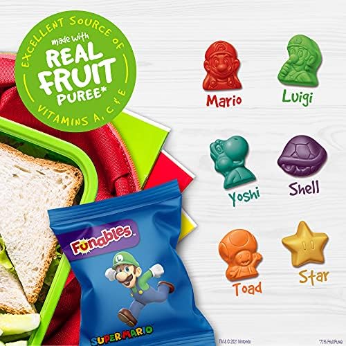 Funables Super Mario Assorted Fruit Flavored Snacks - 0.8oz Packs (22 Count) | Kids Lunch Box Snacks, Birthday Party Favors & On-the-Go Healthy Treats