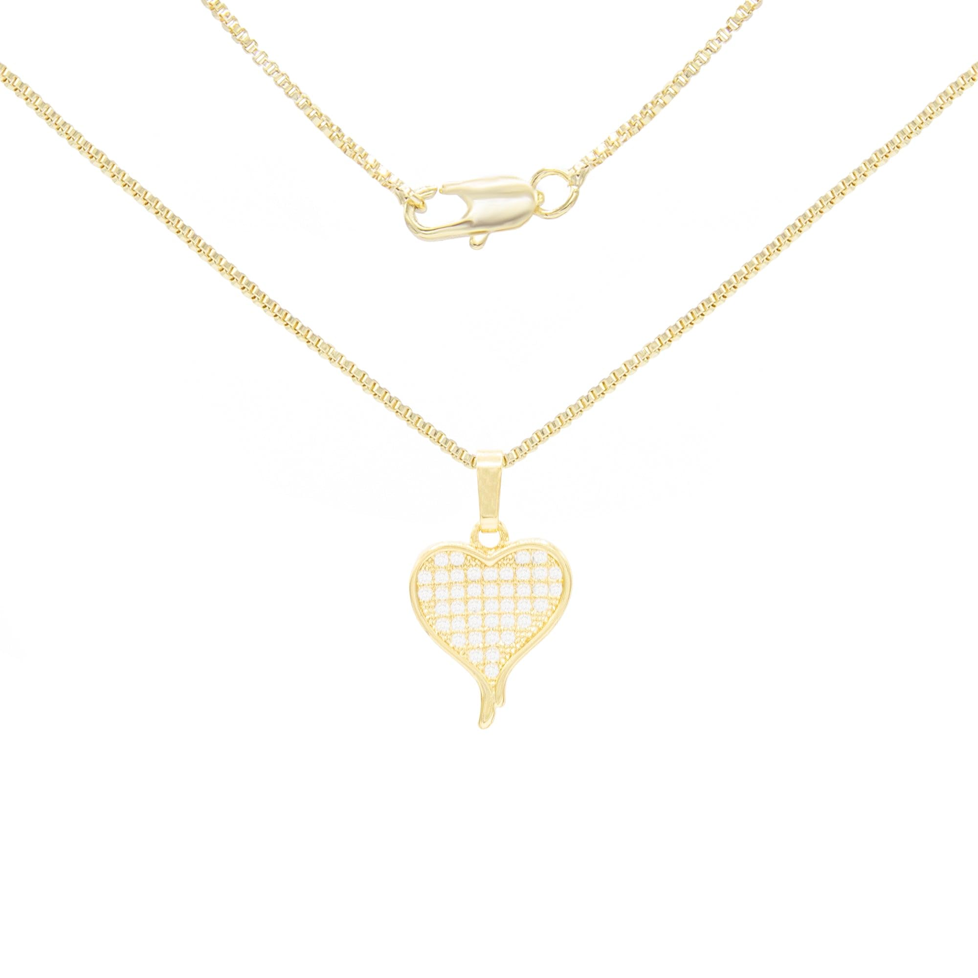 BEBERLINI Heart CZ Charms 14K Gold Filled Box Chain Charm Pendant Necklace Set for Women - 18 Inch Elegant Jewelry Gift for Valentine's Day, Anniversary & Special Occasions