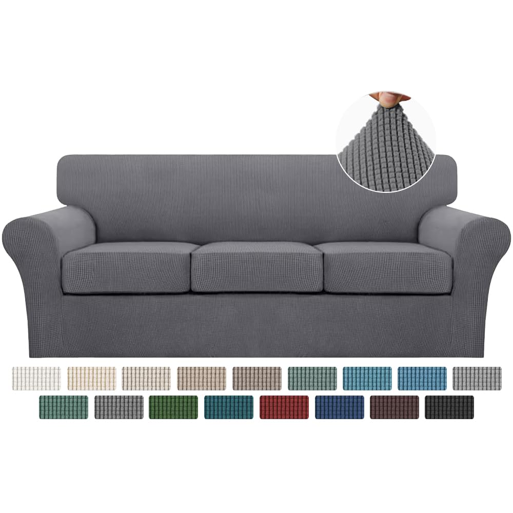 Turquoise 4-Piece Sofa Cover Set for 3-Cushion Couch - Washable Jacquard Fabric Slipcover with Individual Cushion Covers (Gray) - Pet-Friendly Sofa Protector for Dogs, Living Room Furniture Protection
