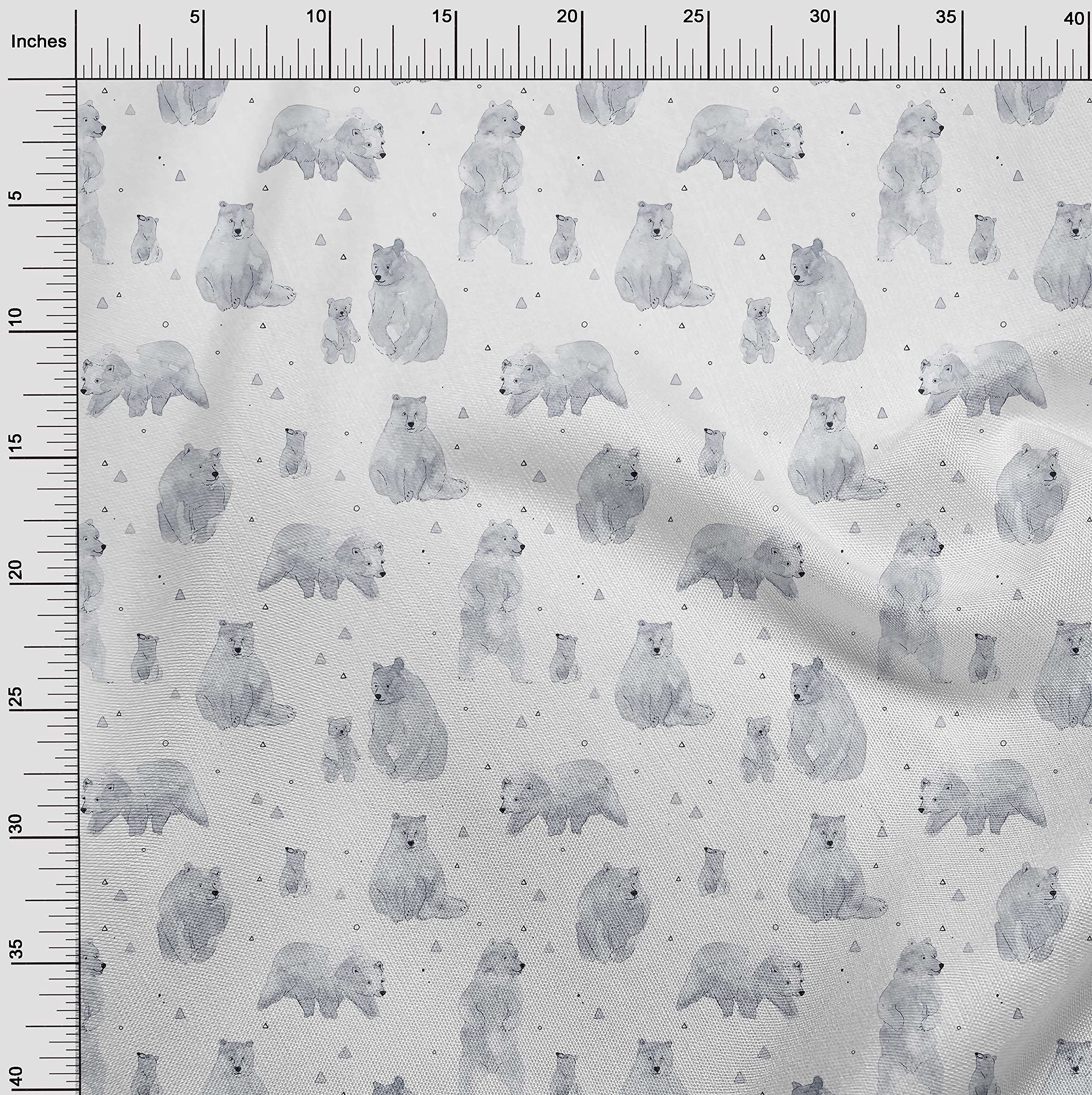 oneOone Polyester Spandex Light Gray Bear Print Fabric - 56 Inch Wide for DIY Clothing, Quilting & Crafts - Perfect for Costumes, Home Decor and Sewing Projects