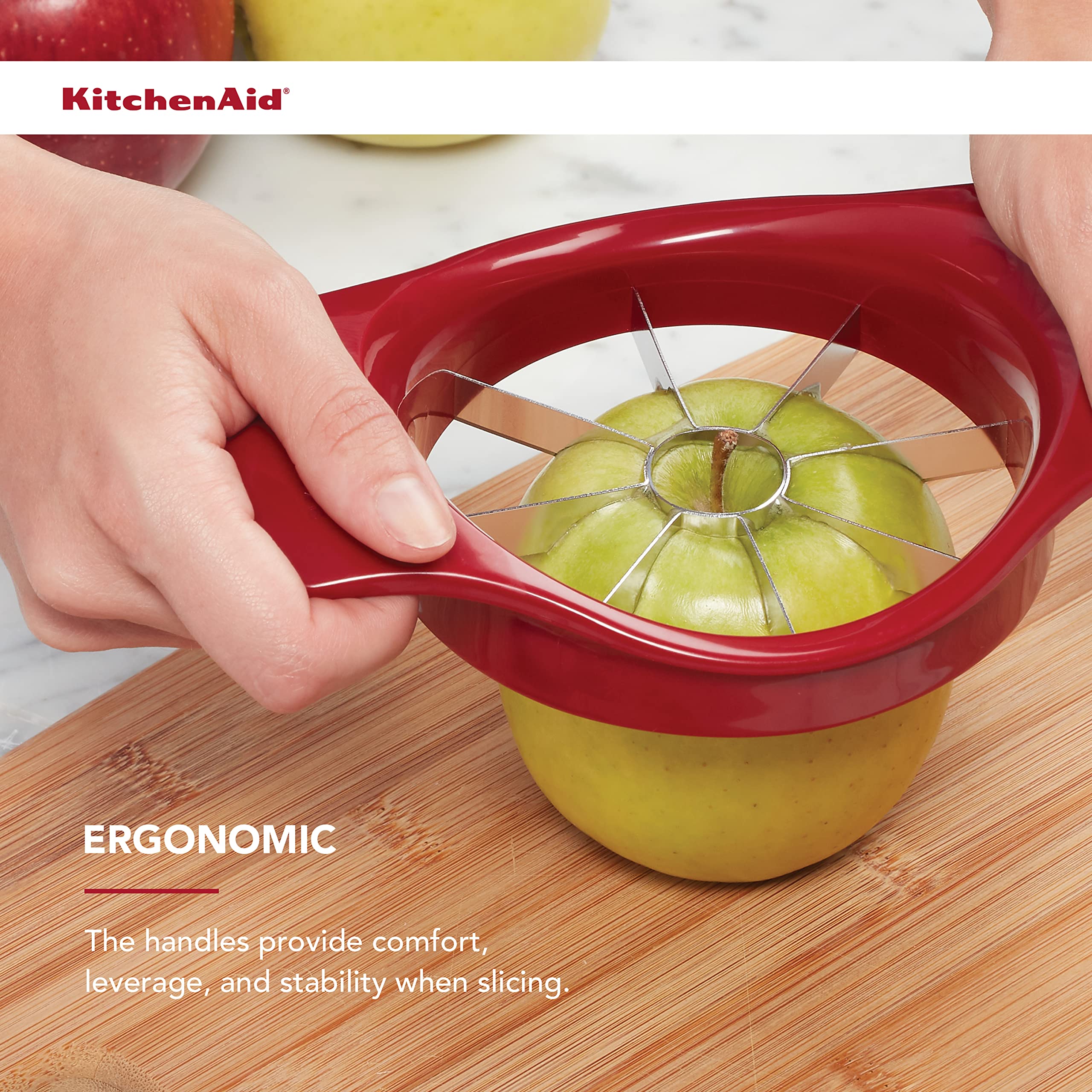 KitchenAid Classic Fruit Slicer - Red | Easy Apple, Orange & Lemon Cutter | Perfect for Smoothies, Salads & Healthy Snacks | Durable Kitchen Gadget for Home & Restaurant Use
