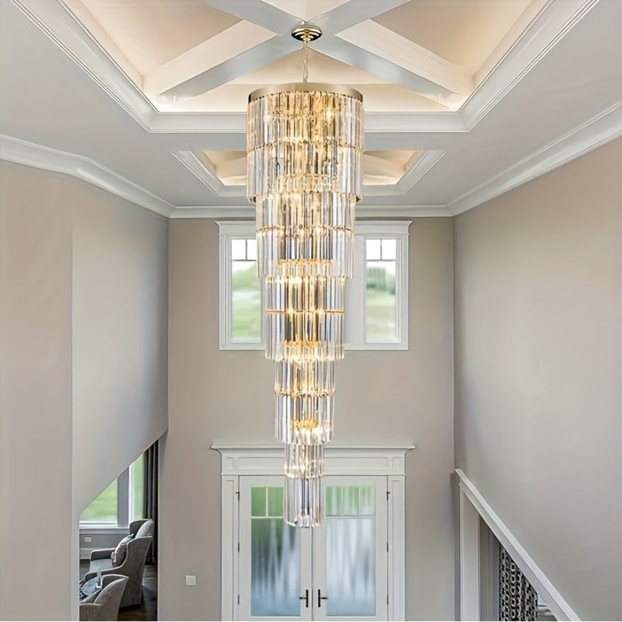 Oly Crystal Staircase Chandelier - Elegant Modern Lighting Fixture for Foyer, Stairwell & Grand Entryway | Dimmable LED Chandelier for Home & Hotel Decor