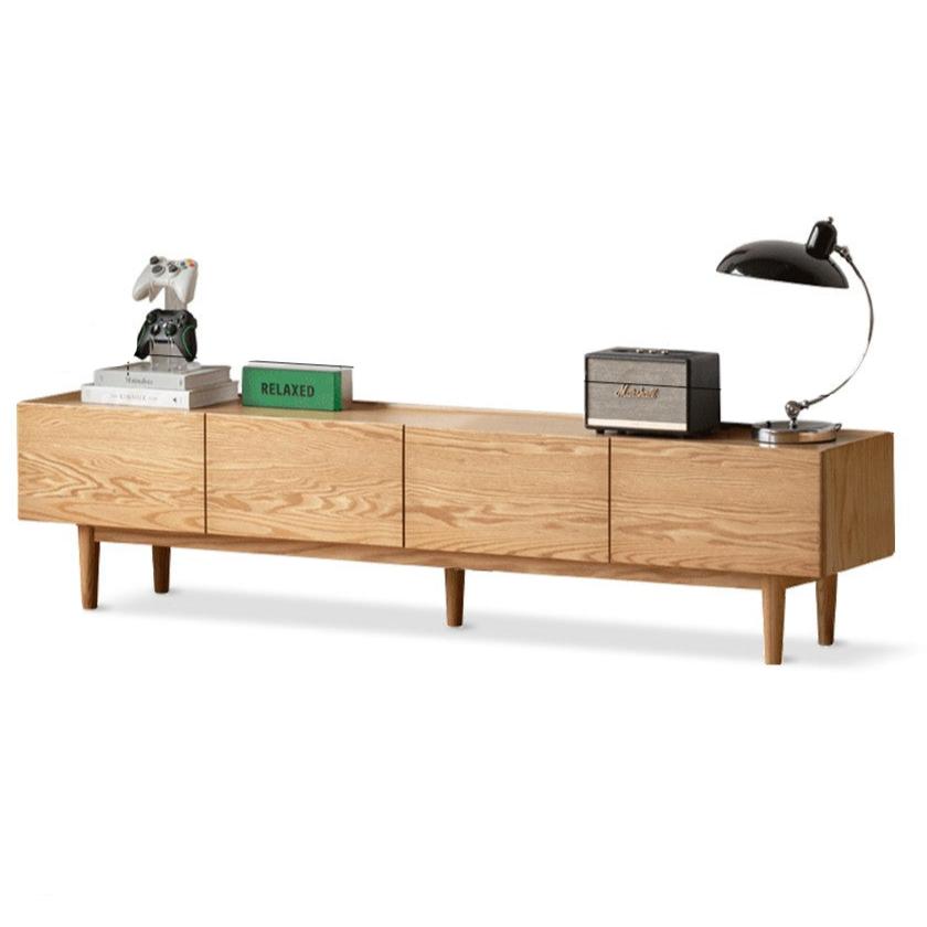 Solid Oak Wood Modern TV Stand with Storage Cabinet - Stylish Living Room Entertainment Center for TV, Media & Display