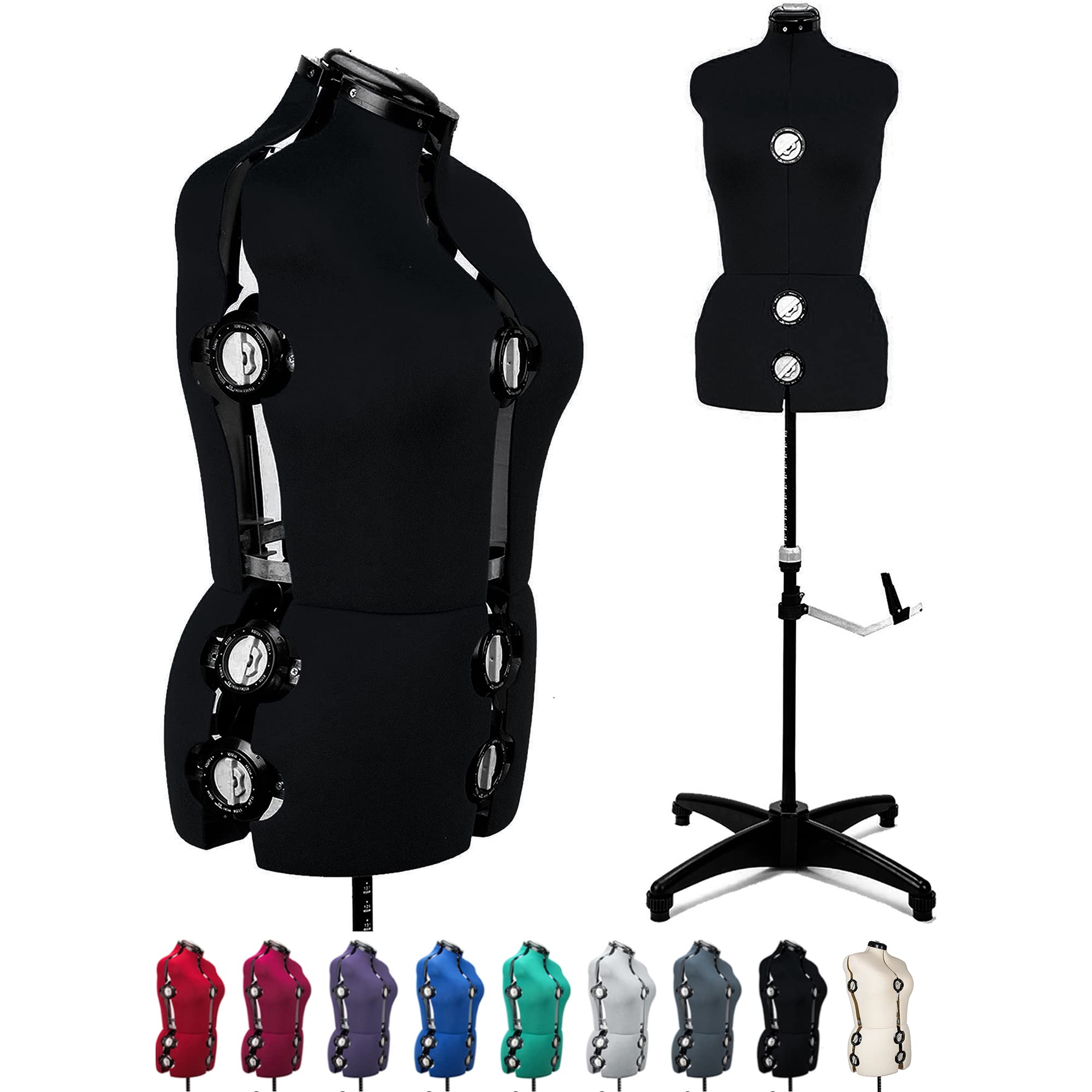 BHD BEAUTY Adjustable Dress Form Mannequin for Sewing - 13 Dials, Black Fabric, Tri-Pod Stand, Up to 70
