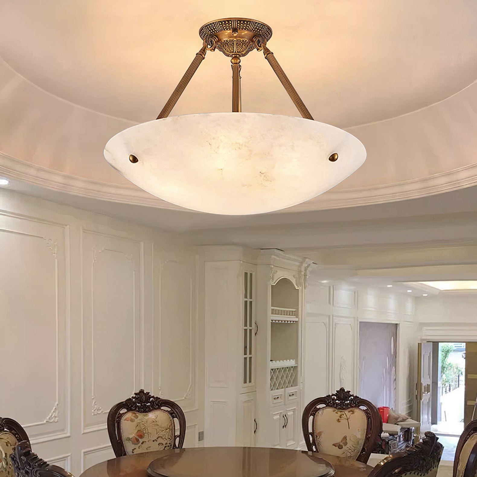 Alabaster Bowl Ceiling Light Fixture - Modern Handcrafted Stone Pendant Lamp for Dining Room, Living Room & Bedroom Lighting