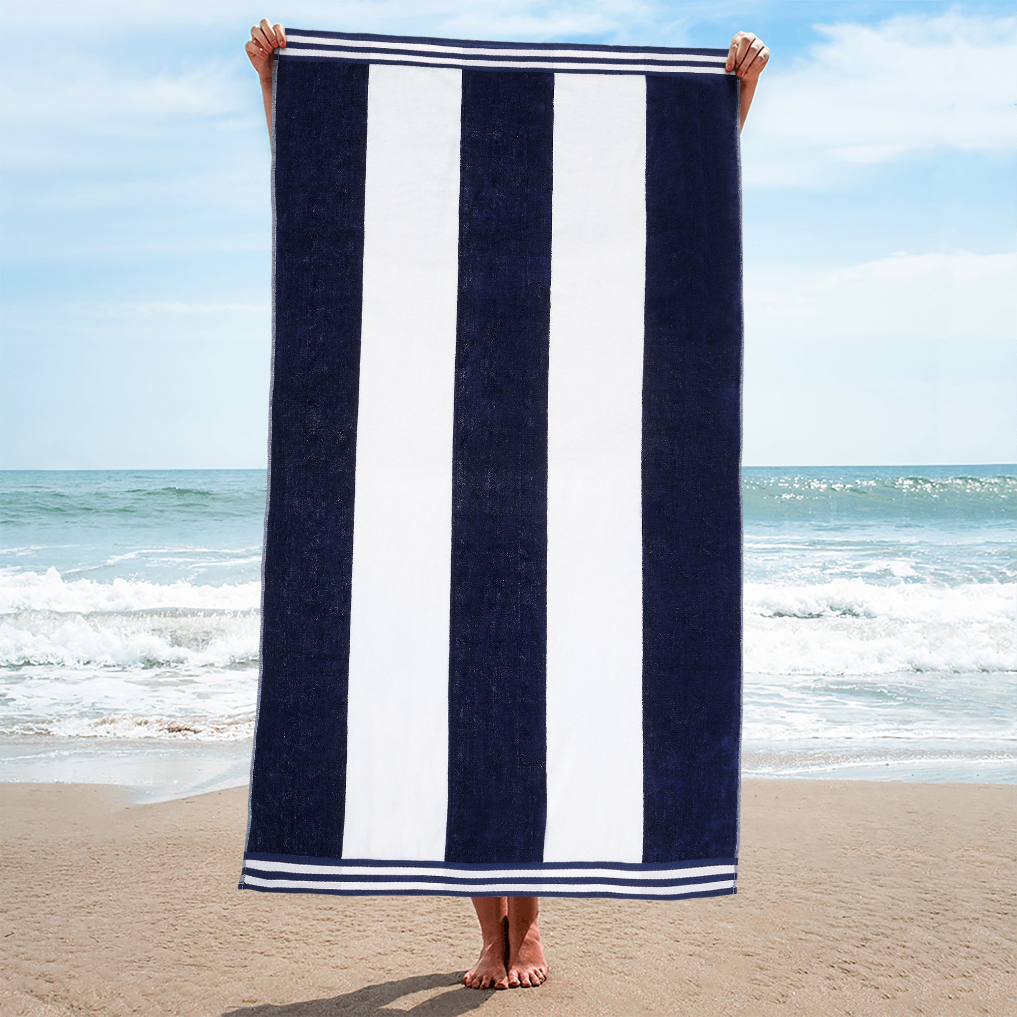 Premium Cabana Stripe Oversized Cotton Beach Towel Set of 2, 4, or 6 - Soft, Absorbent & Quick-Drying for Pool, Beach, Vacation & Spa Use