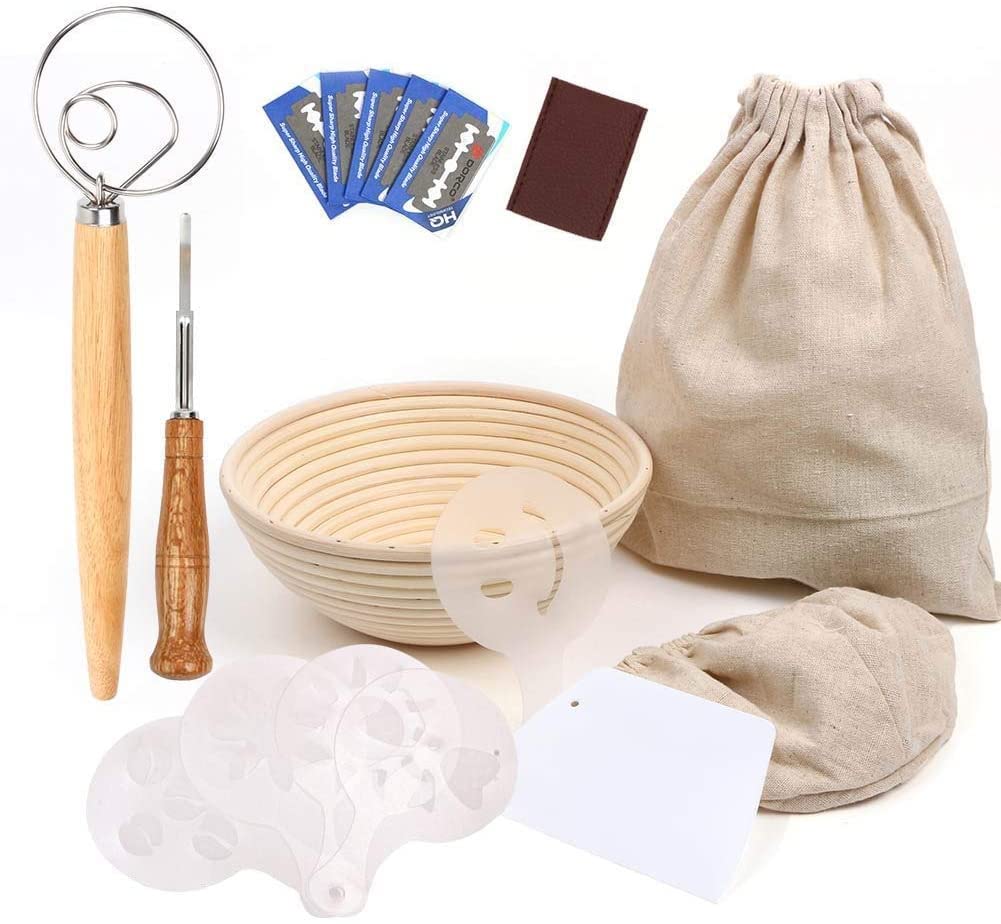 9 Inch Round Banneton Bread Proofing Basket Set - Natural Rattan Sourdough Proofing Container for Professional & Home Bakers - Perfect for Artisan Bread Making, Sourdough Rising, and Baking Supplies (Great for Kitchen, Bakery, and Bread Making Classes)